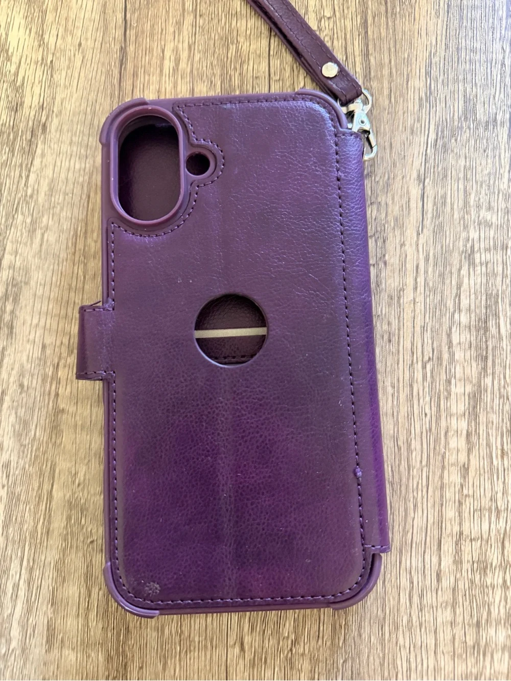 iPhone 16plus Purple Wallet Phone Case with Card Slots and Wrist Strap